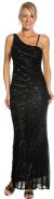 Striped Sequin Beaded Formal Evening Dress in Black